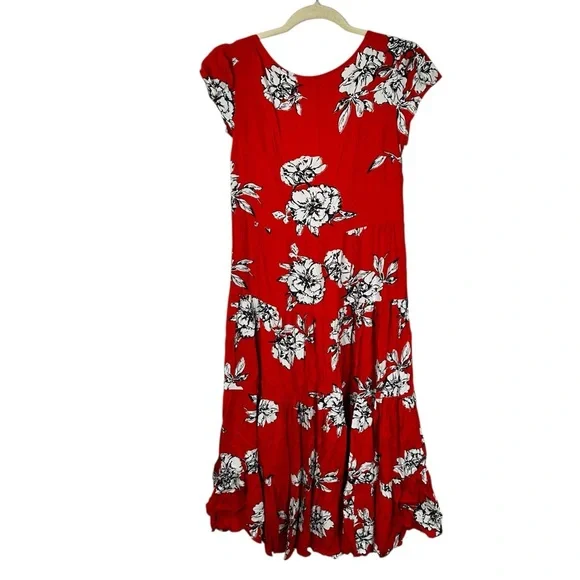 Free People Rita Tiered Midi Dress Red Floral Ruffle Sleeveless Boho Size XS - Picture 2 of 11